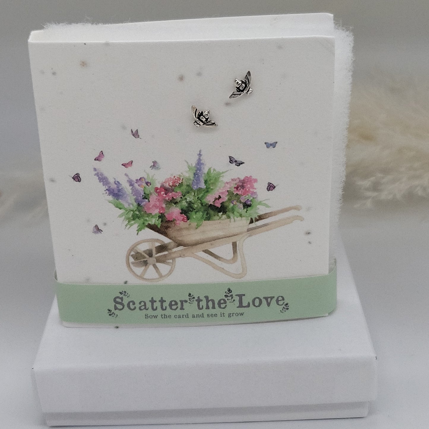 Boxed Wheelbarrow Plantable Seed Earring Card White