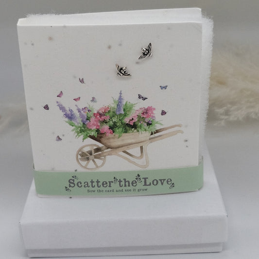 Boxed Wheelbarrow Plantable Seed Earring Card White