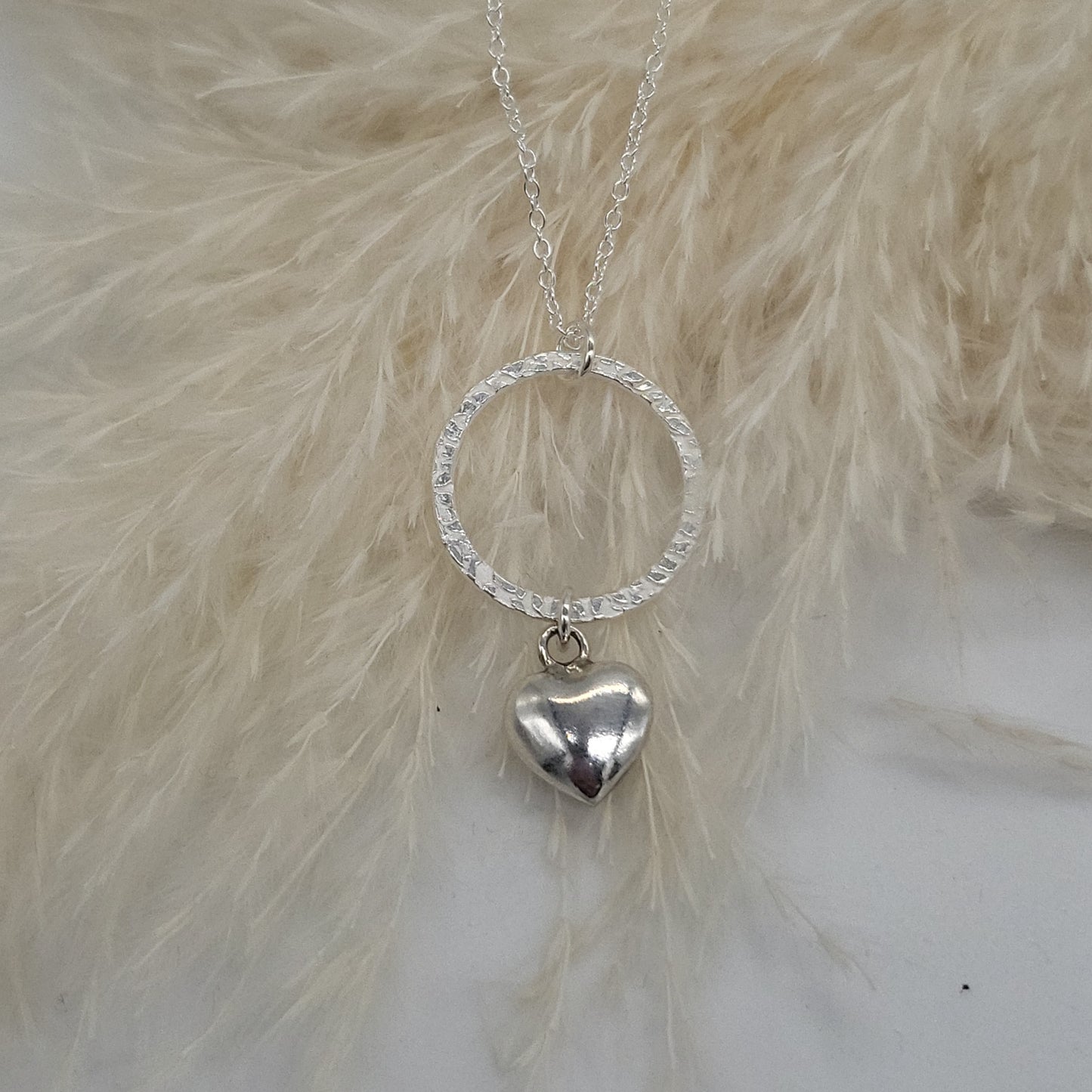 Hammered Circle Heart Necklace