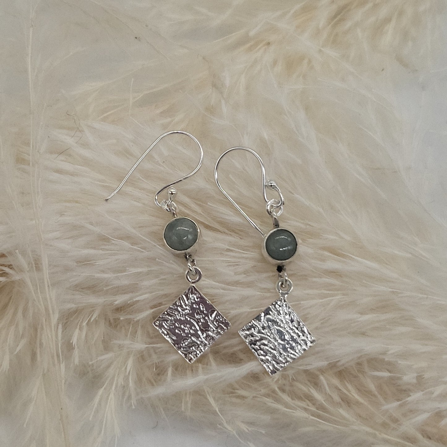 Aquamarine and textured Square Drop Earrings