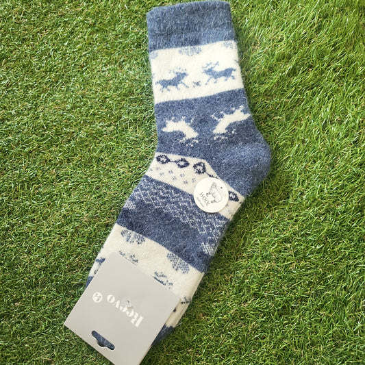Navy Reindeer Wool Socks