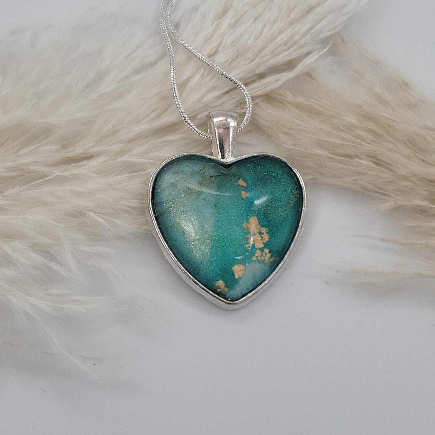 Turquoise Blue & Gold Heart Shaped Necklace