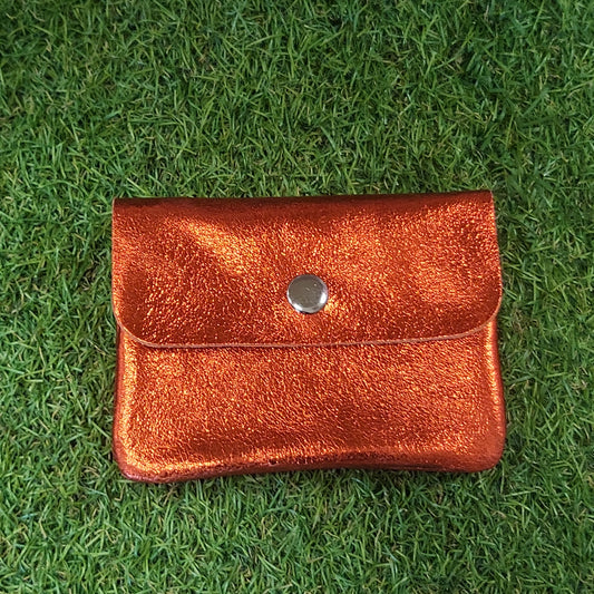 Metallic Leather Button Purse Orange