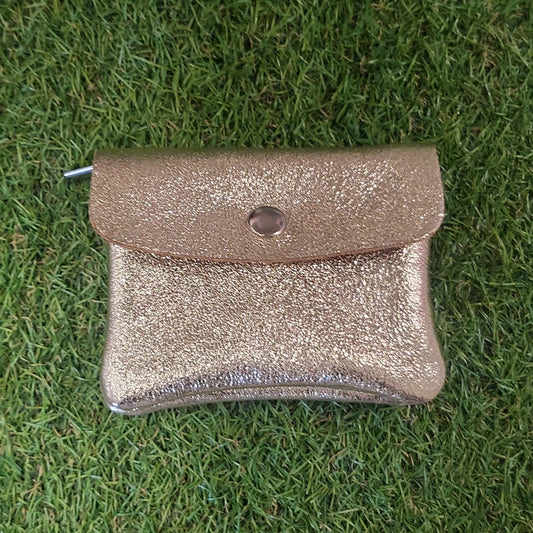 Metallic Leather Button Purse Gold