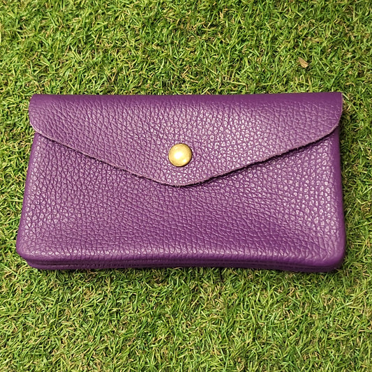 Large Leather Button Purse Purple