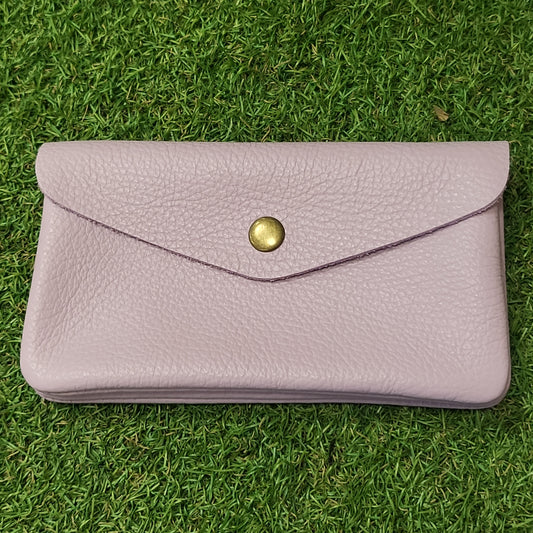 Large Leather Button Purse Lilac