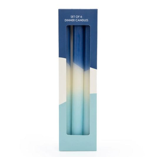Set of 6 Dinner Candles Two Tone Blue
