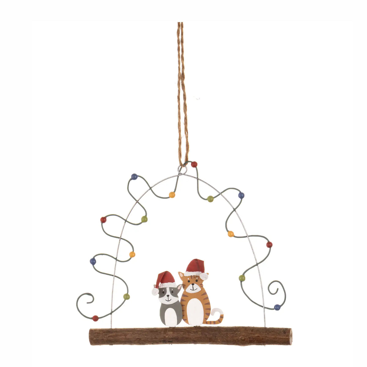 Duo of Cats in Fairy Lights On A Hanging Stick