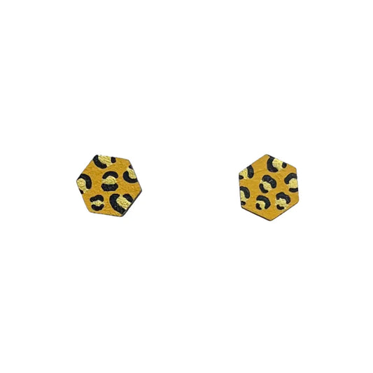 Mini Hexagon Leopard Print Hand Painted Mustard and Gold