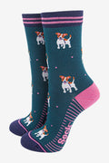 Women's Bamboo Socks - Forest Green/Navy, Jack Russell