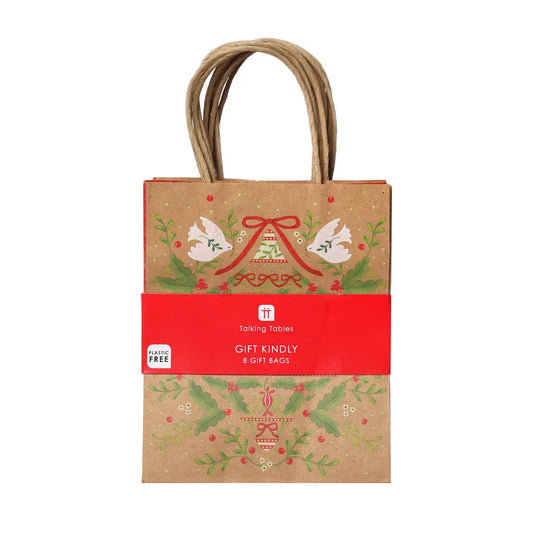 Folklore Brown Christmas Paper Gift Bags | 8 Pack |
