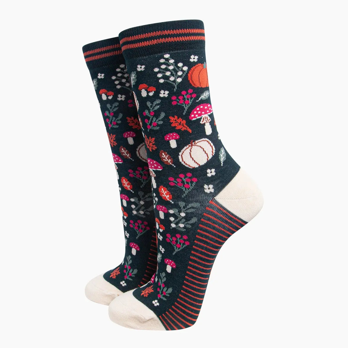 Pumpkin Floral Women's Bamboo Socks in Dark Green
