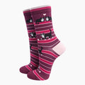 Cat Stripe Women's Bamboo Socks in Burgundy