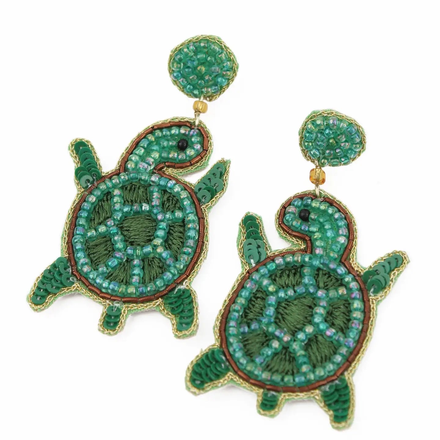 Green Beaded Sea Turtle Earrings