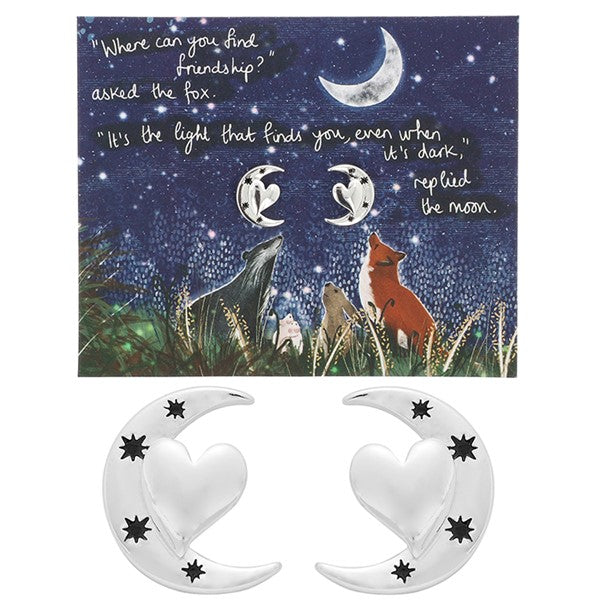 Fox Under The Moon Silver Plated Earrings Friendship