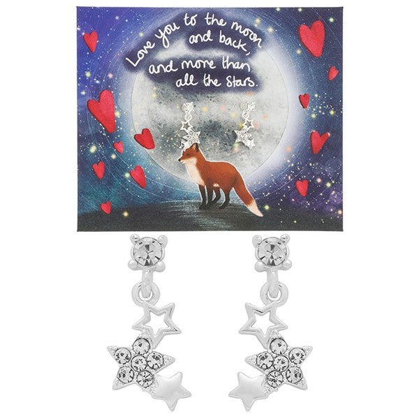 Fox Under The Moon Silver Plated Earrings Love / Moon