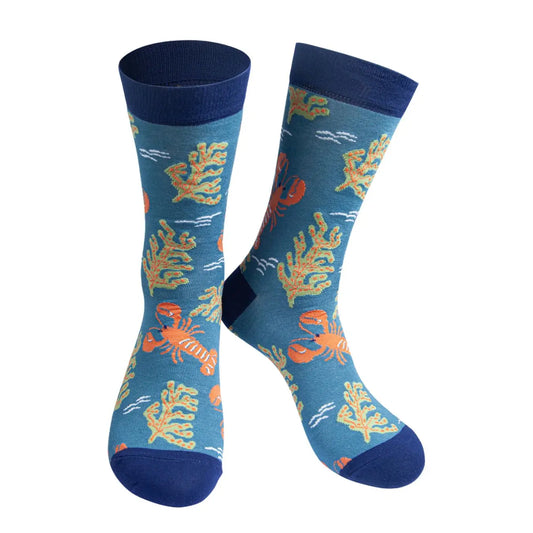 Mens Bamboo Socks Lobsters Ocean Animal Socks Blue