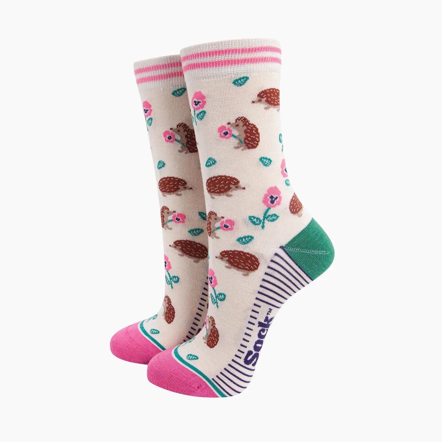 Hedgehog Floral Bamboo Socks in Cream