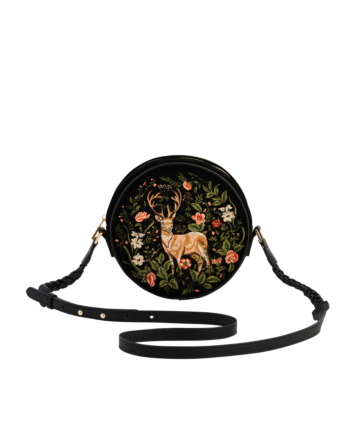 Black Embroidered Circle Bag