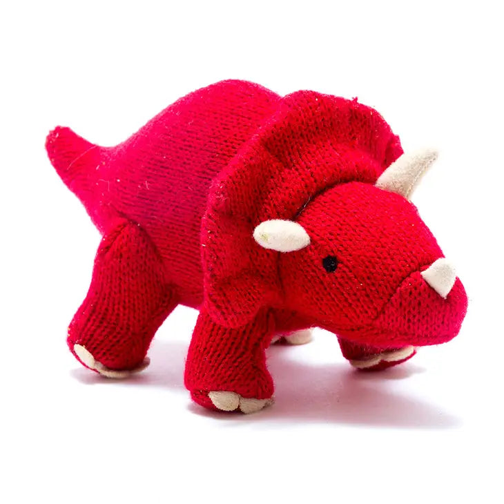 Triceratops Dinosaur Baby Rattle, Knitted Red Baby Toy