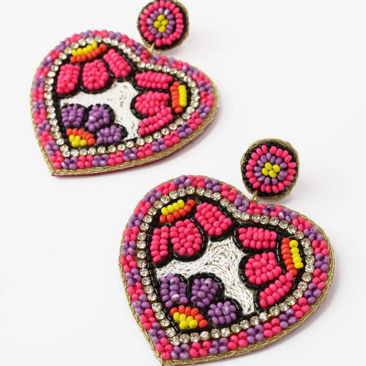 Pink Flower Heart Earrings