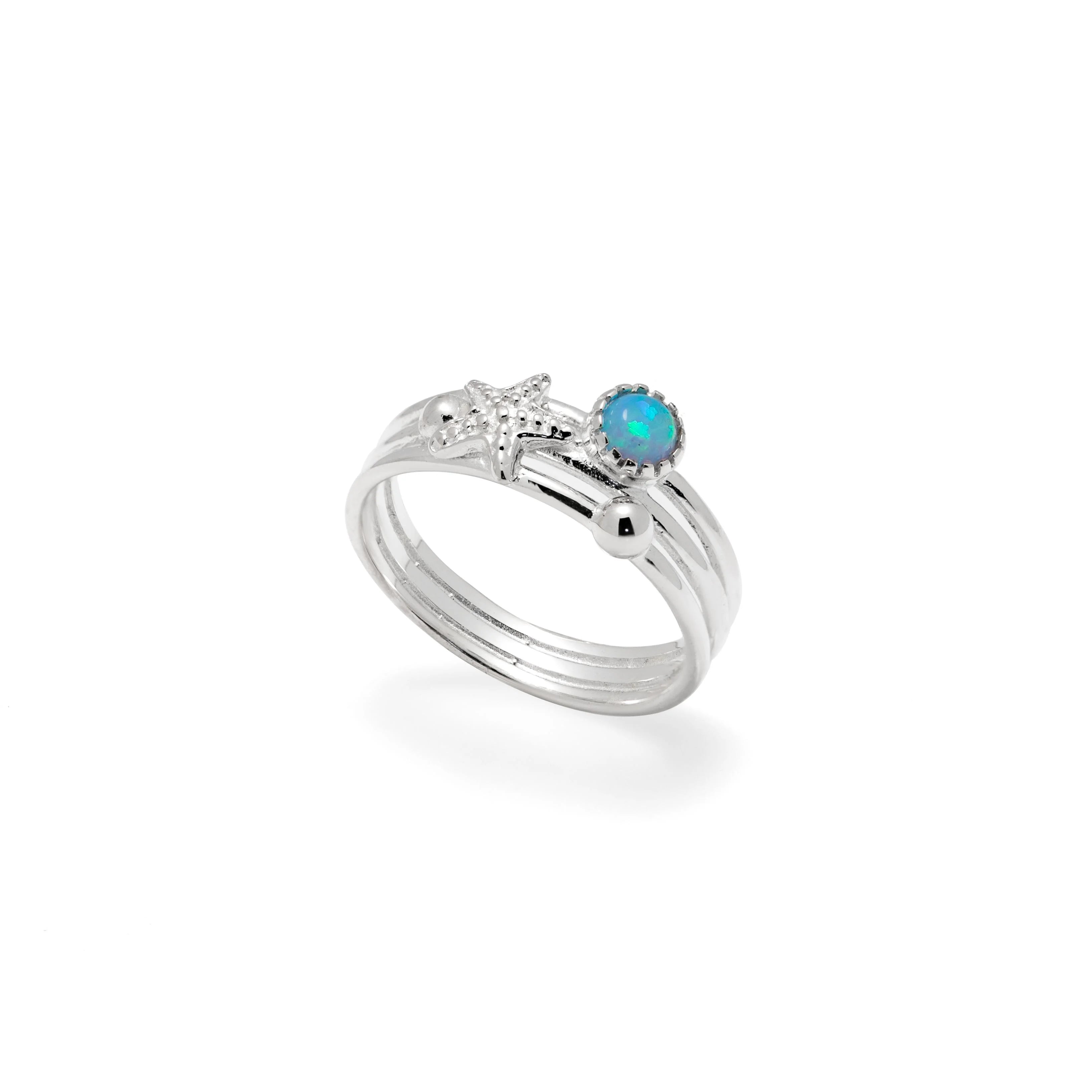 Starfish And Opal Ring UK Size P