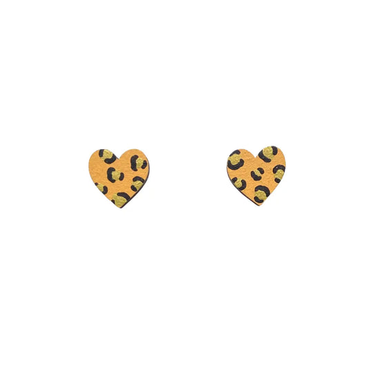 Mini Leopard Print Yellow and Gold Wooden Earrings