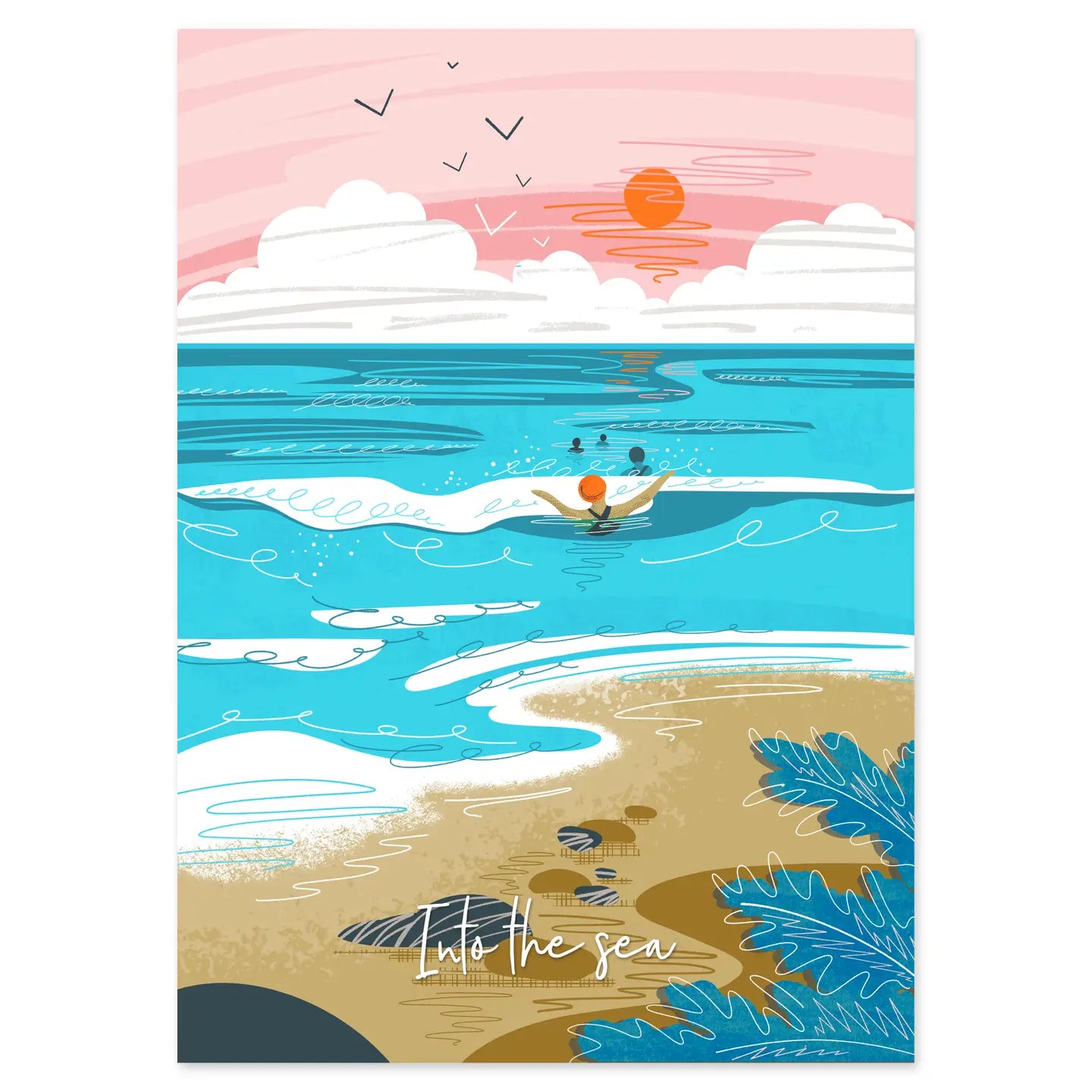 Wild Swimming Print Coastal Print Sea Swimming Into the Sea