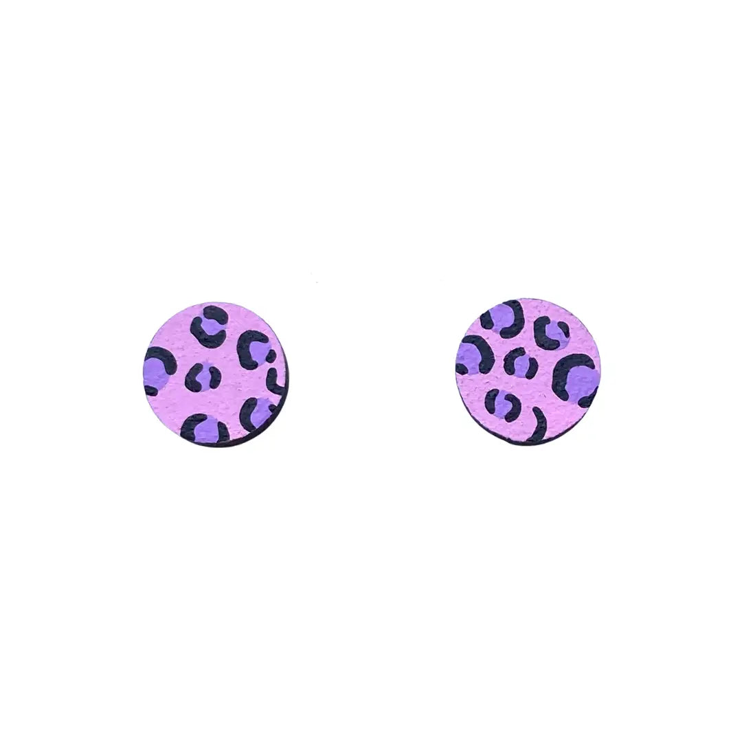 Mini Leopard Print Circle Studs Pink and Purple