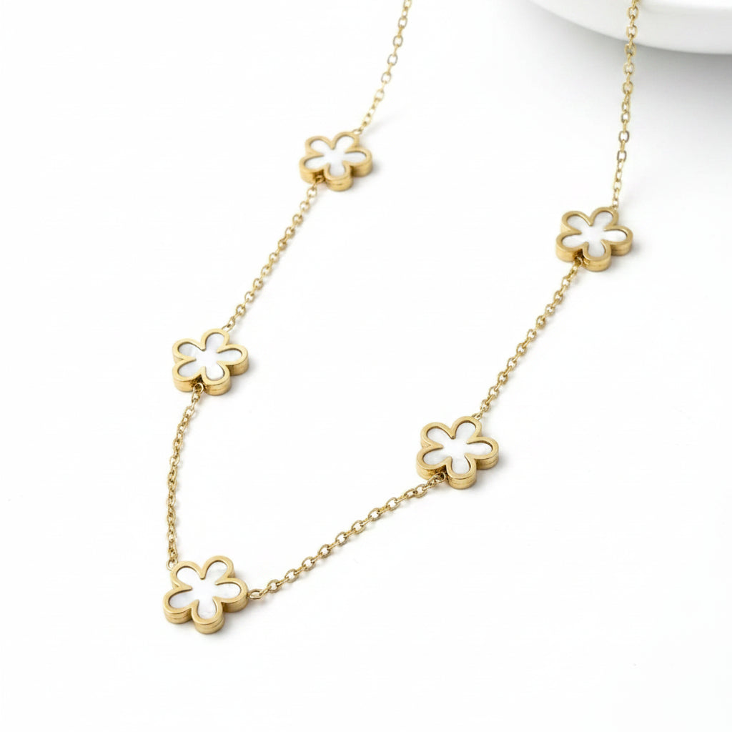 Tarnish Resistant Pearlescent Flower Necklace
