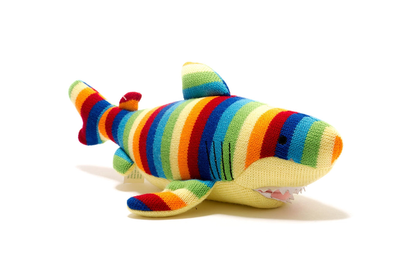 Knitted Shark Plush Toy in Bright Stripes