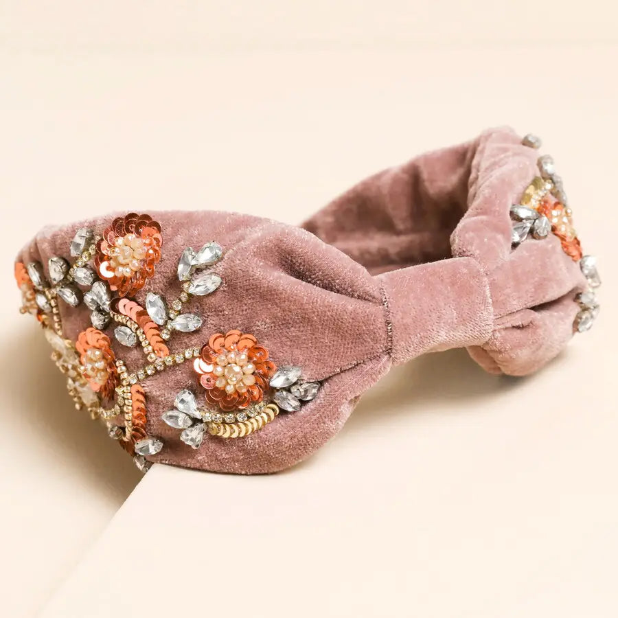 Vintage Dusky Pink Floral Beaded Headband