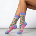 Floral Posy Combed Cotton Sheer Pop Socks in Blue