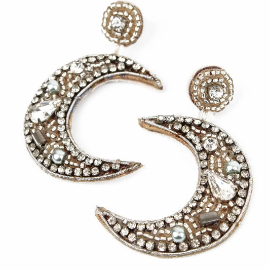 Silver Beaded Moon Drops