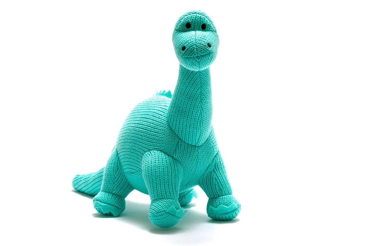 Knitted Diplodocus Dinosaur Plush Toy - Ice Blue