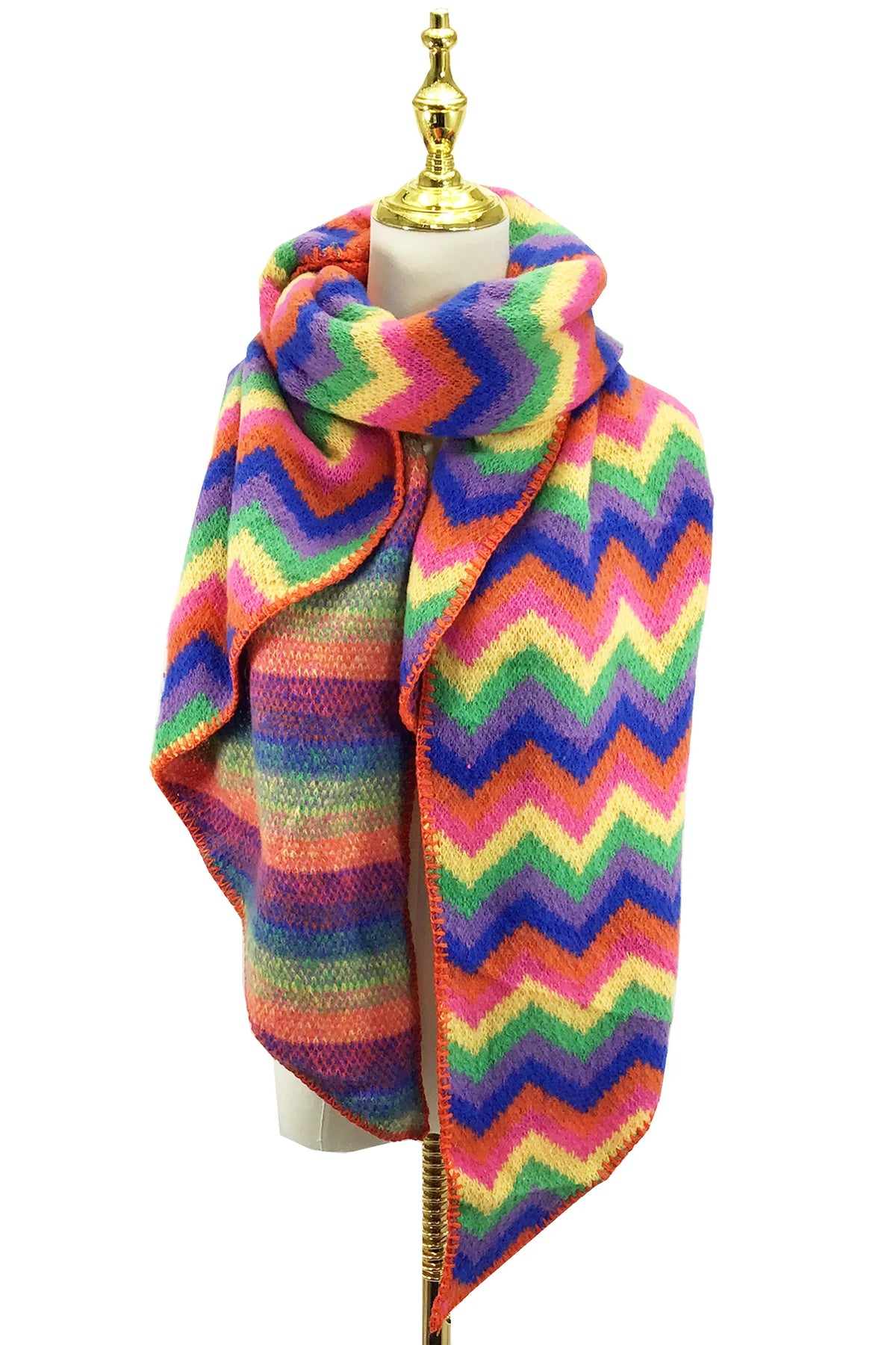 Bright Chevron Print Knitted Wool Scarf