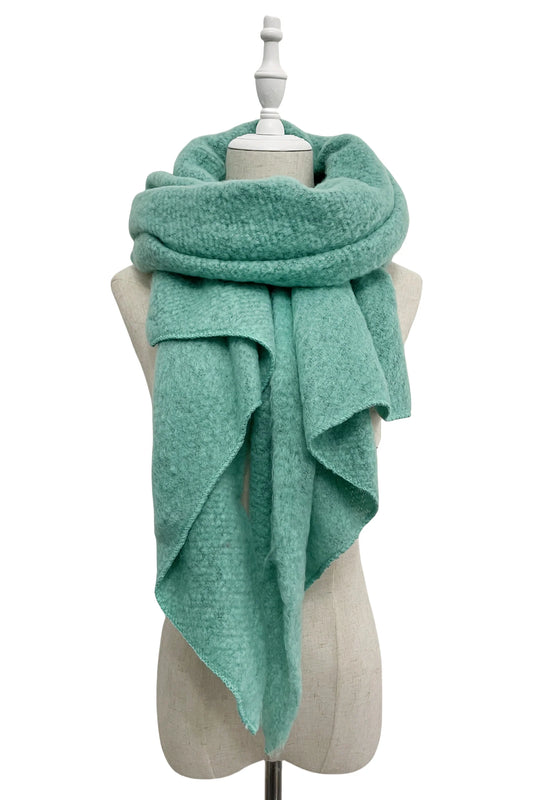 Plain Boucle Diagonal Edge Wool Scarf Aqua