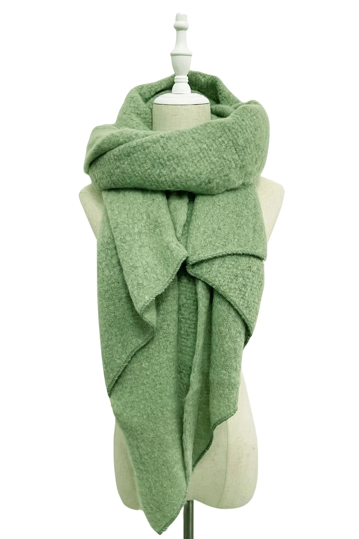 Plain Boucle Diagonal Edge Wool Scarf
