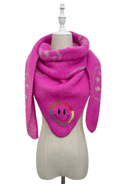 Smiley Face Print Triangle Wool Scarf