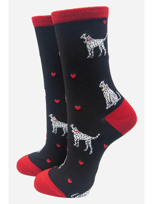 Dog Dalmatian Print Ankle Socks Black Red