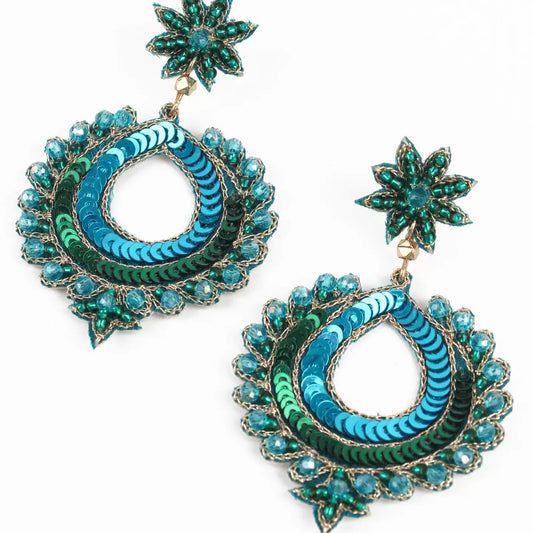 Blue Peacock Round Earrings