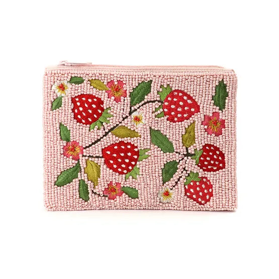 Pink Beaded Strawberry Plant Purse