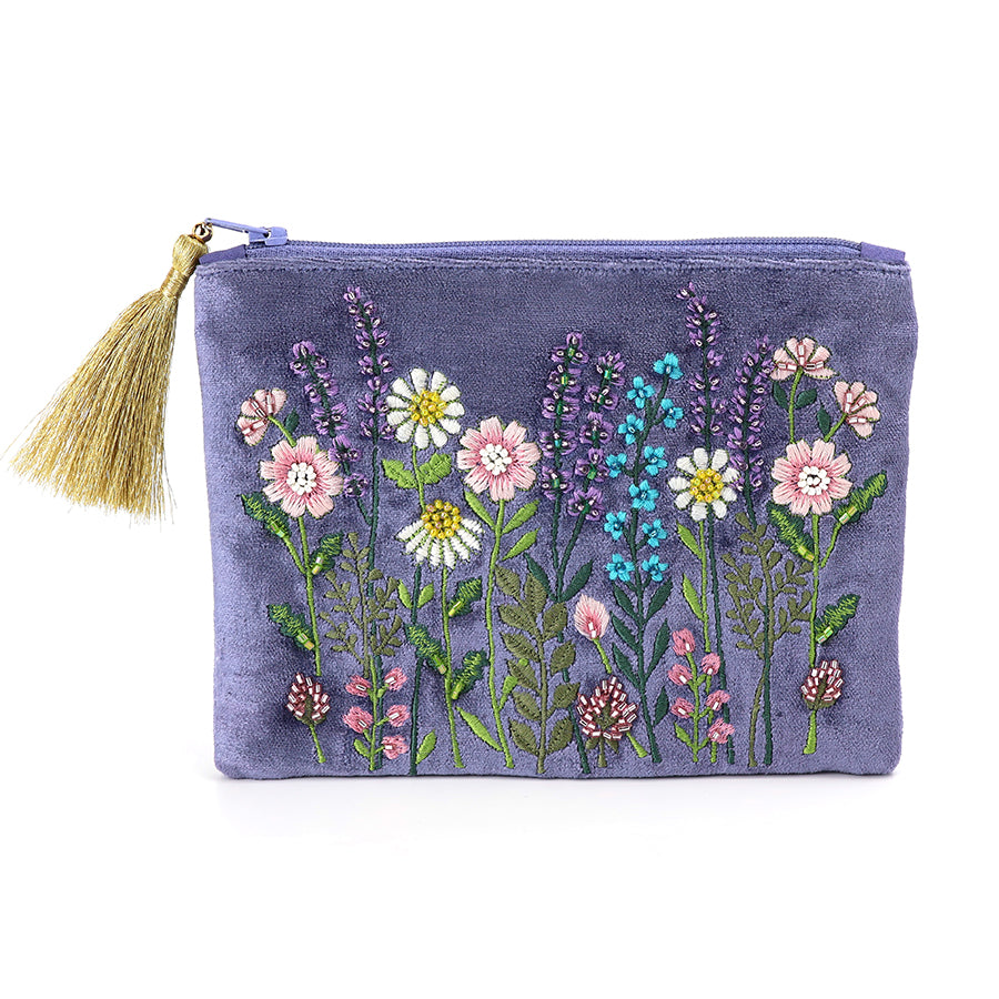 Voilet blue velvet meadow zip purse