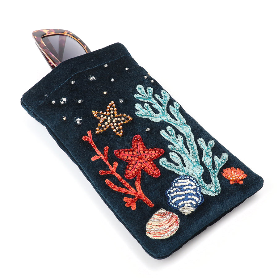 Navy velvet sealife glasses case