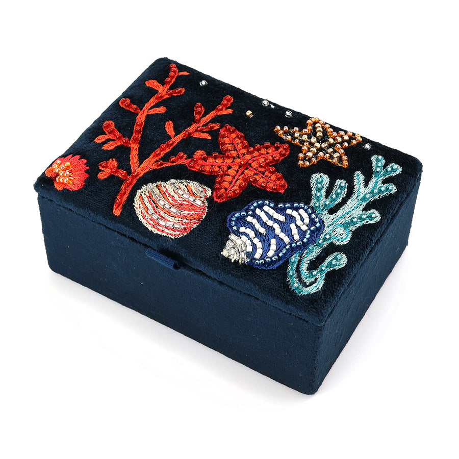 Navy velvet sealife jewellery box
