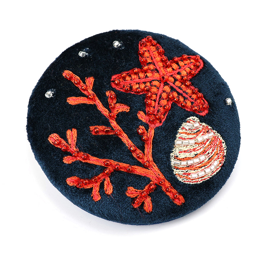 Navy velvet sealife compact mirror