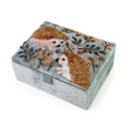 Hedgehogs blue-grey velvet embellished autumn hedgehog small jewellery box