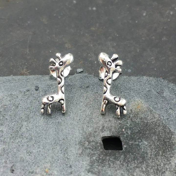 Silver Giraffe Stud Earrings