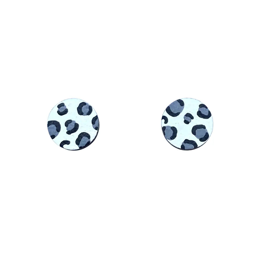 Mini Leopard Print Circle Studs White and Grey