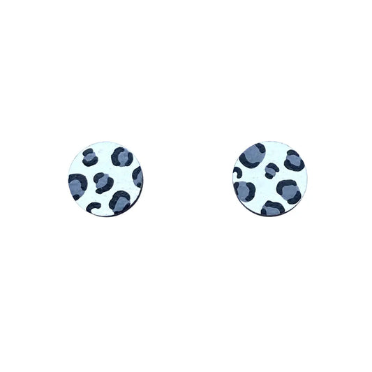 Mini Leopard Print Circle Studs White and Grey